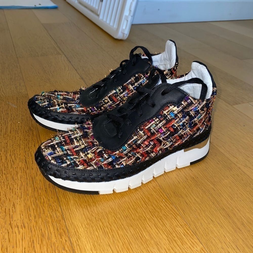 The Shoe Box rainbow tweed sneakers